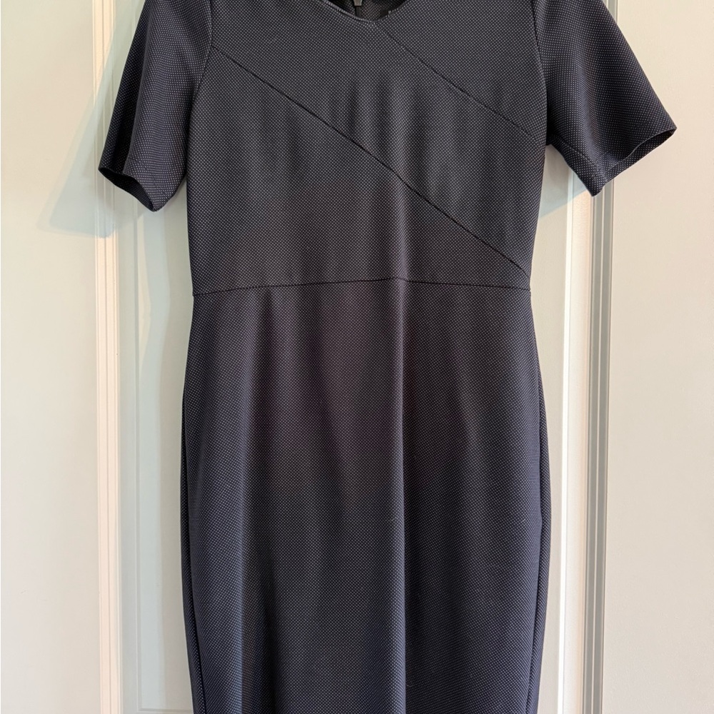Banana Republic Navy Textured Short-Sleeve Midi Sheath Dress